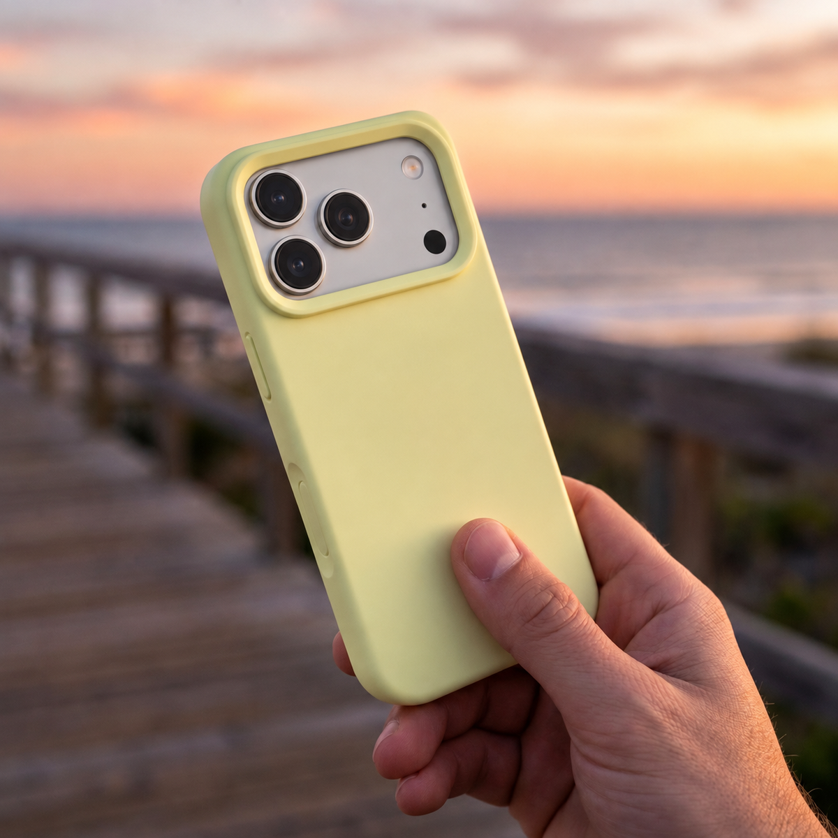 Premium Liquid Silicone iPhone Case – Open Camera – Milk Yellow