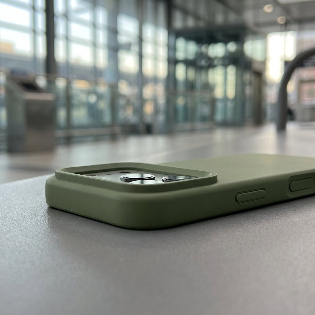 Premium Liquid Silicone iPhone Case – Precision Camera – Copper Green