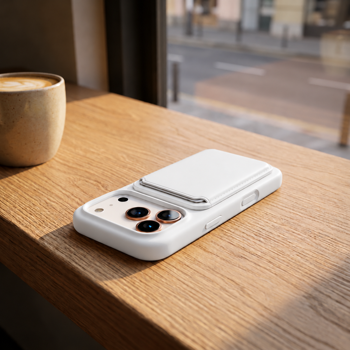 Premium Liquid Silicone iPhone Case with Magnetic Card Holder - White