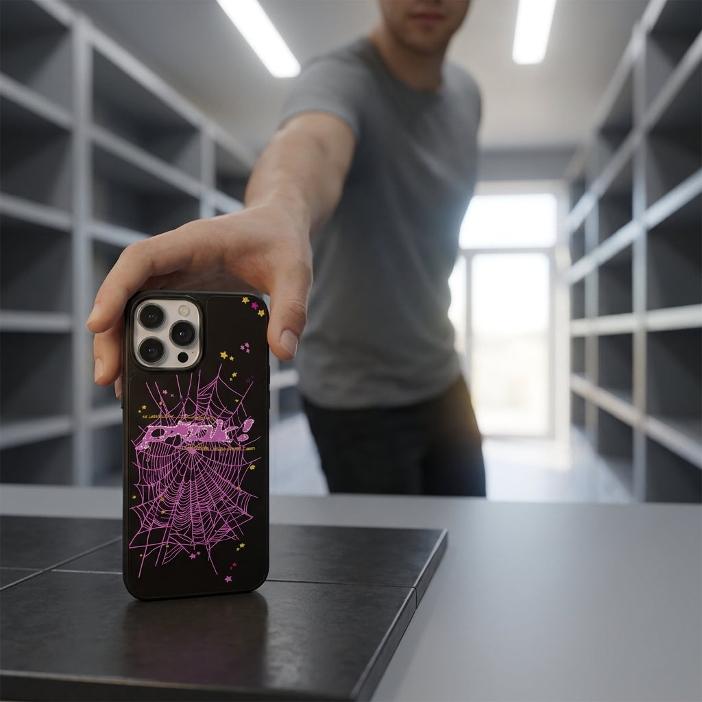 Spider Web Streetwear MagSafe Glass iPhone Case - Purple