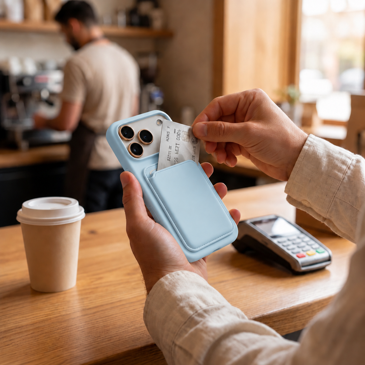 Premium Liquid Silicone iPhone Case with Magnetic Card Holder - Sky Blue