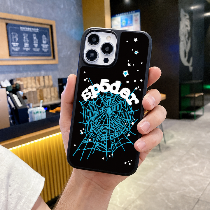 Spider Web Streetwear MagSafe Glass iPhone Case - Blue – alternate view 2