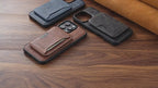 Vintage Waxed Leather MagSafe iPhone Case with Detachable Card Holder – Black
