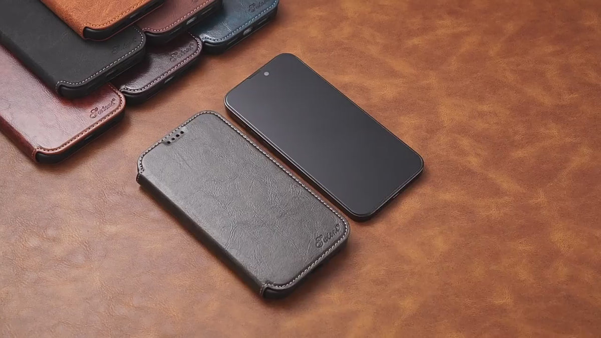 Vintage Waxed Leather MagSafe iPhone Case with Folio Card Holder - Brown