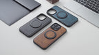 Vintage Waxed Leather MagSafe iPhone Case with Rotating Ring Holder - Black